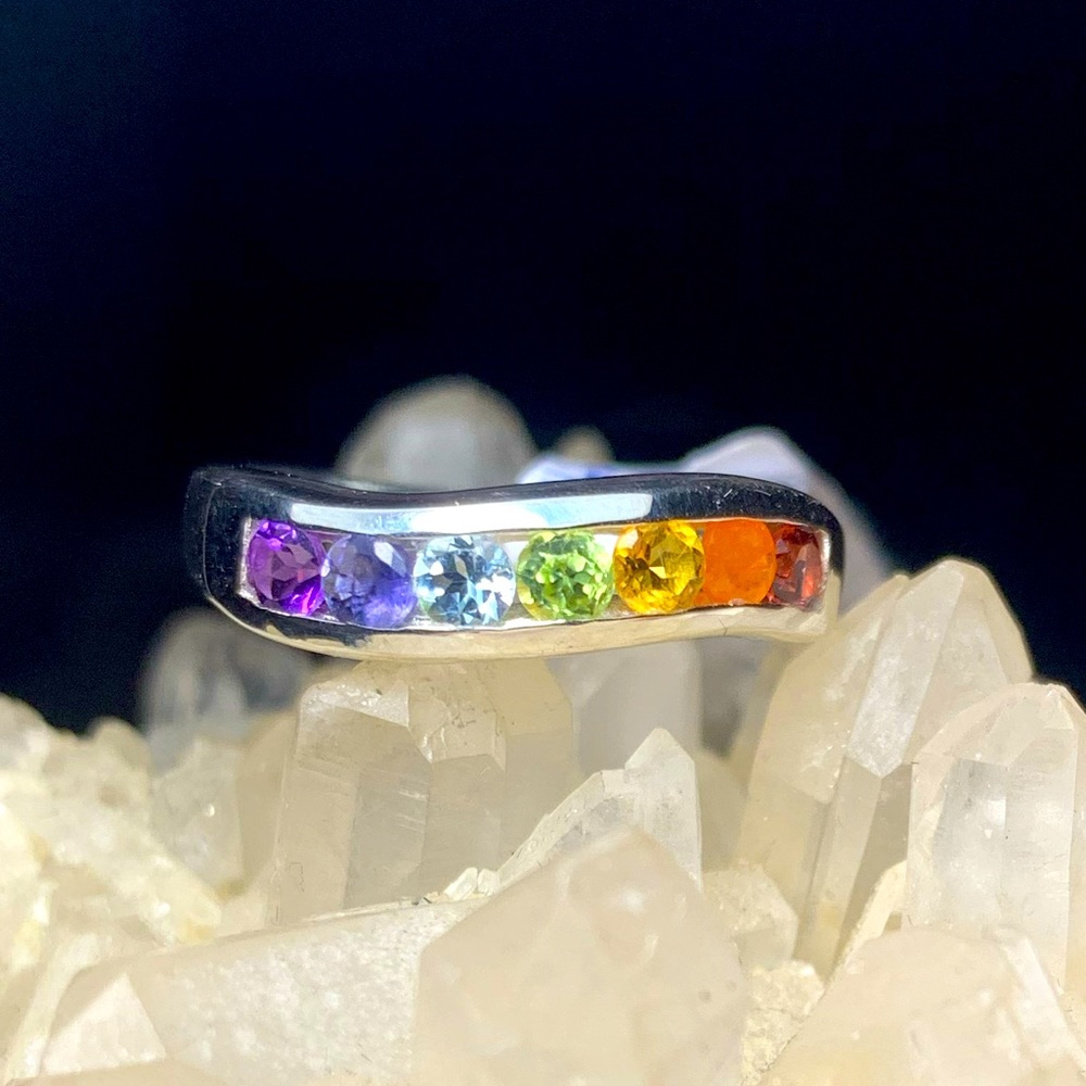Solid sterling chakra vibe ring